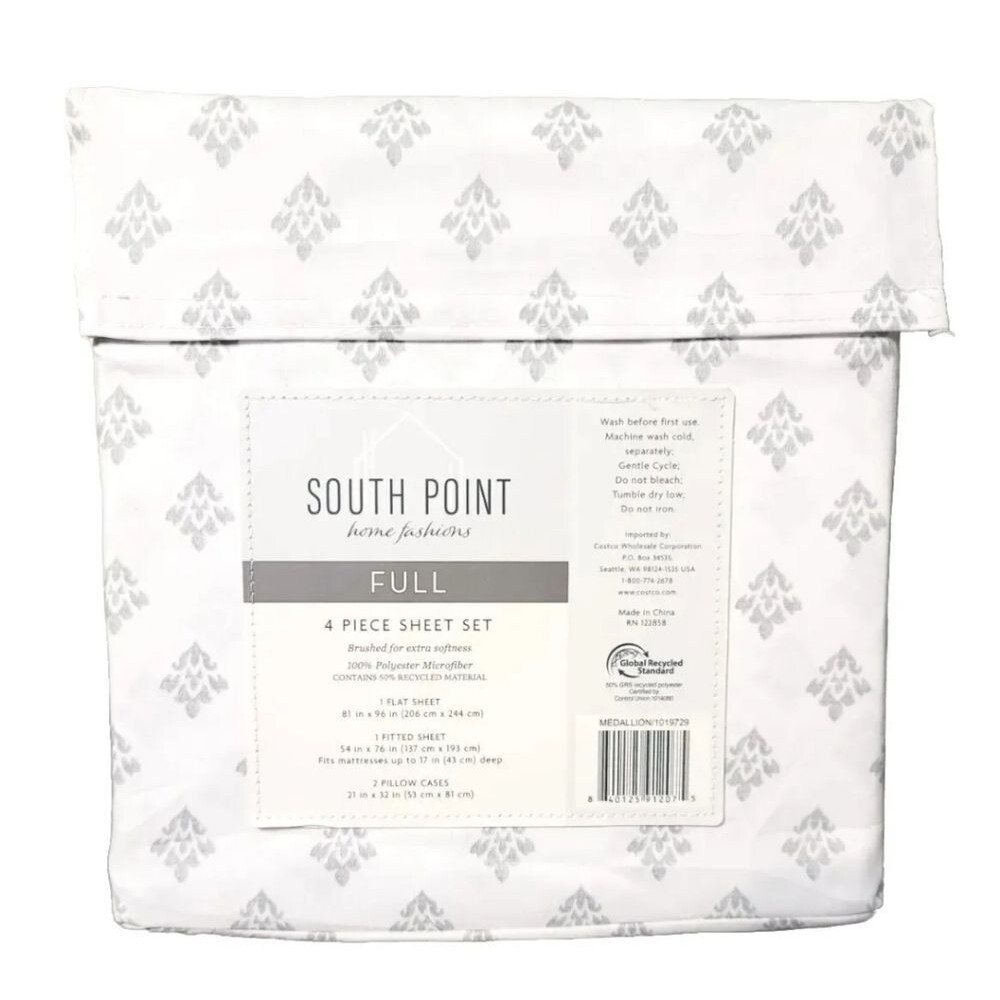 South Point Home Brushed Microfiber 4pc Soft Sheet Set in Gray Medallion, FULL - Picture 6 of 6